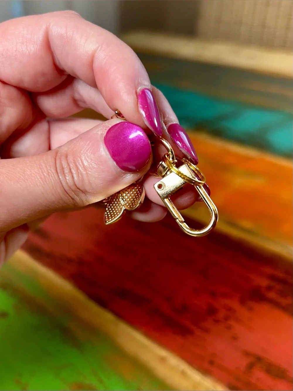 Mini Pink Enamel Coastal & Floral Keychain Charm